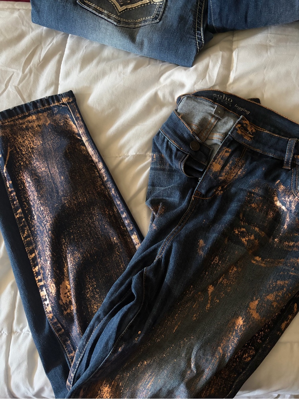 Soho Dark Blue Skinny Jeans with Copper Bleach Detail